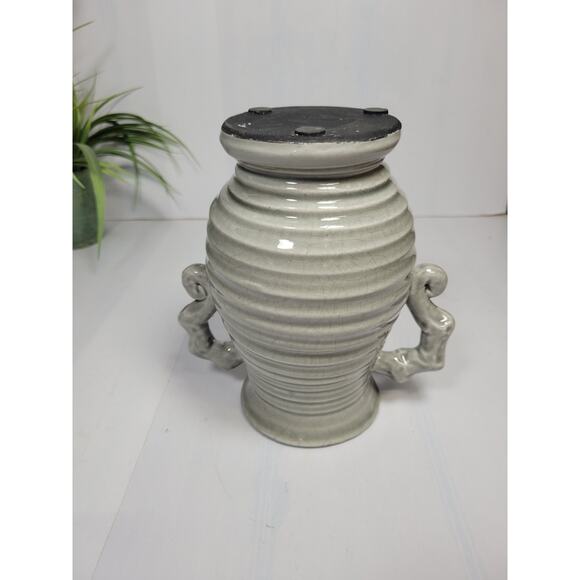 Vintage Gray Ribbed Vase, Double Handle 7-3/8" - Picture 5 of 6